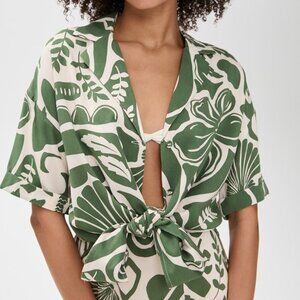 NWT green & white MINKPINK Amos Resort Shirt, Size L